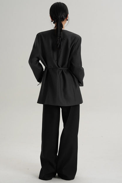 High-End Belted Long Sleeve Blazer