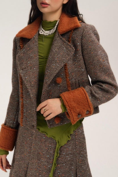 Vintage Wool Herringbone Coat Skirt Set-Up