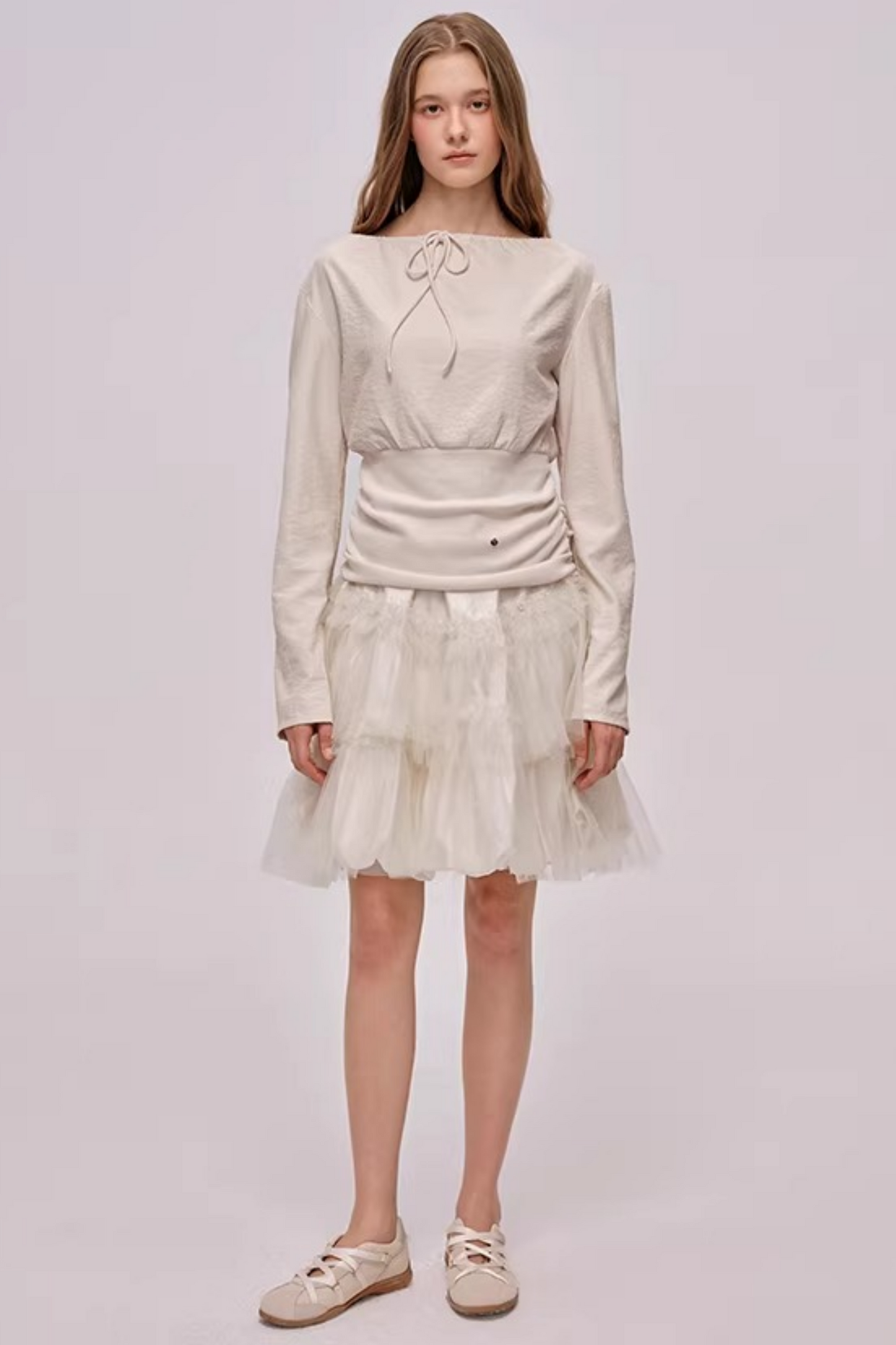 Slanted Drawstring Patchwork Top