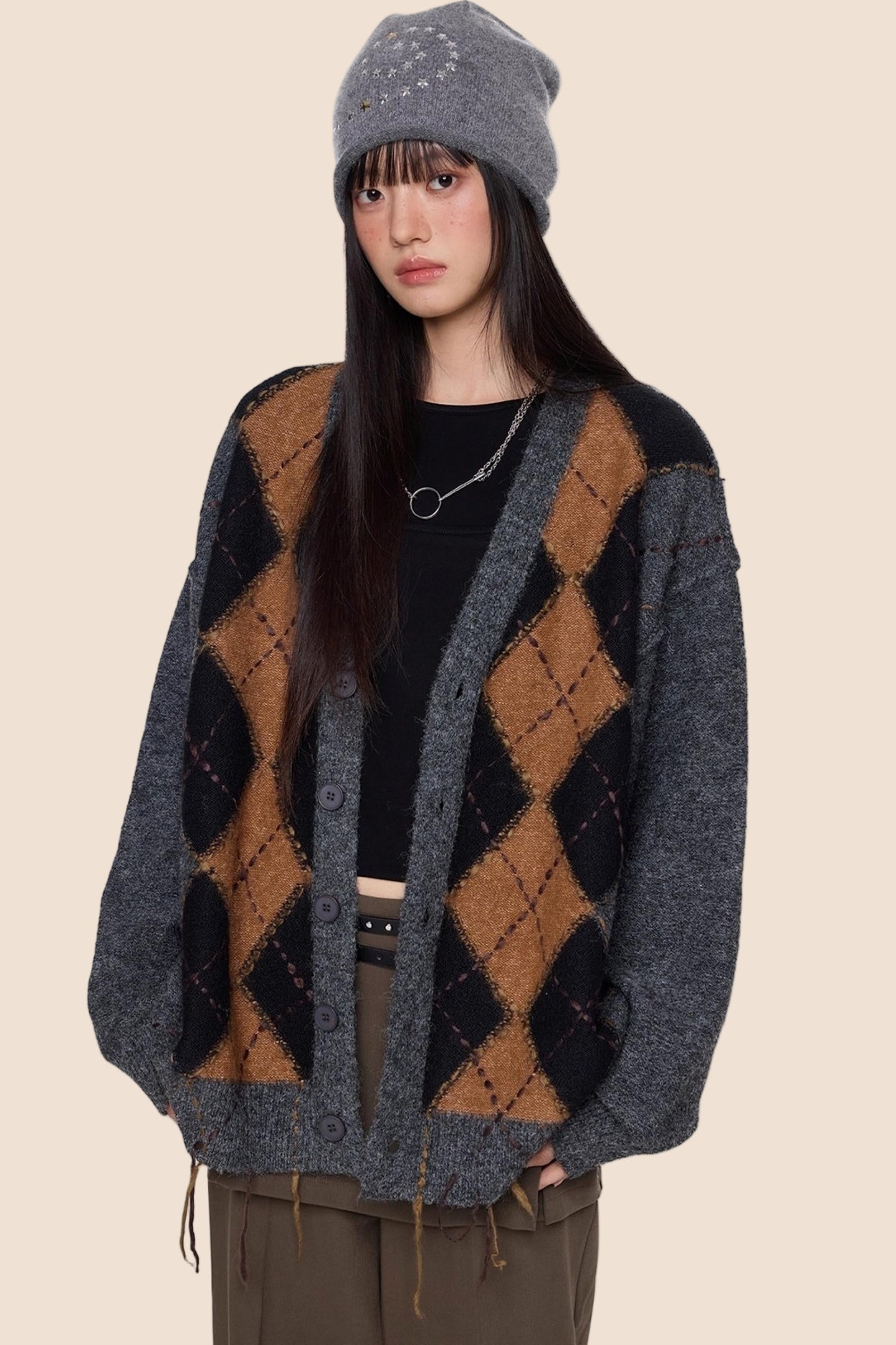 Diamond Tassel Knit Cardigan Sweater Jacket