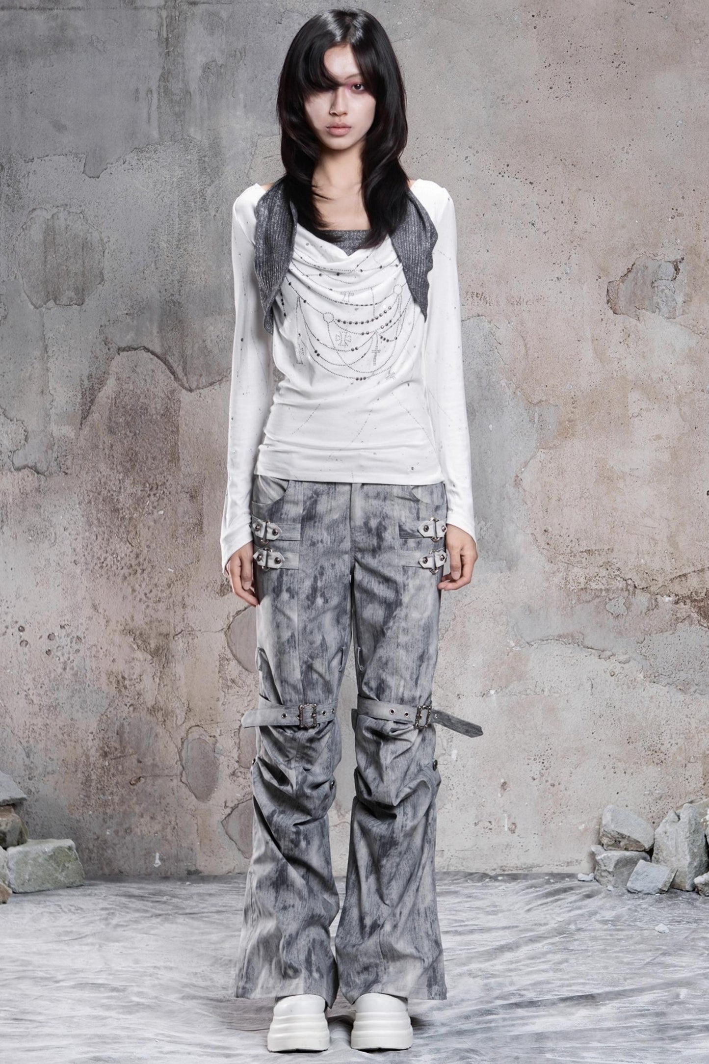 Vintage Distressed Slim Fit Trousers