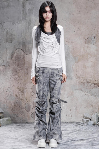 Vintage Distressed Slim Fit Trousers