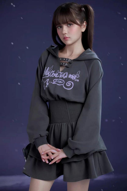 Gray Hooded Sweatshirt Dress