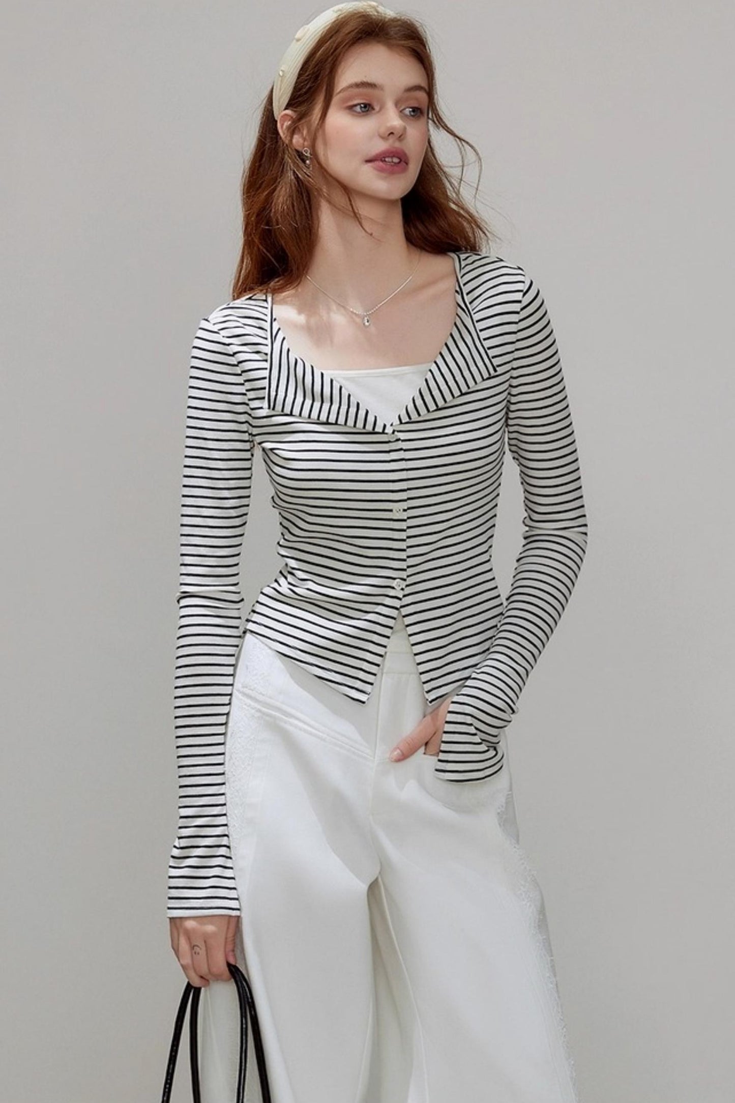 V-neck Striped Knitted Cardigan