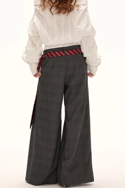 Double Waisted Plaid Straight Pants