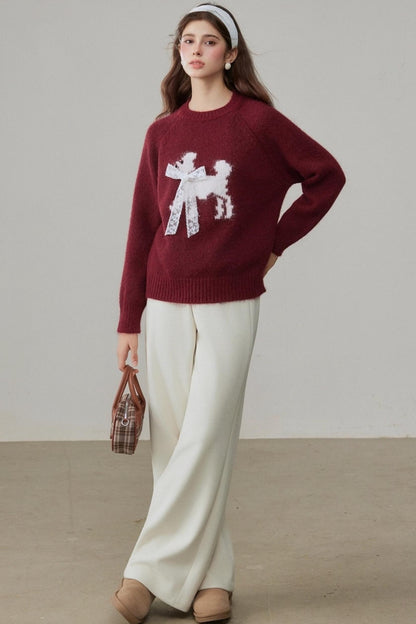 Crew Neck Puppy Design Knitwear