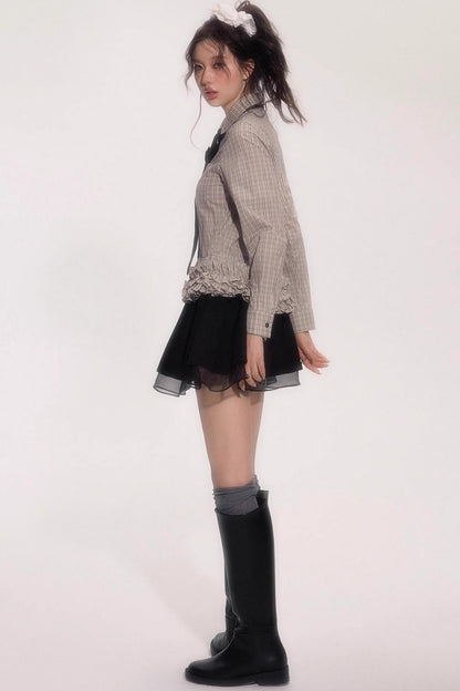 Flower Hem Shirt With Tie Set-Up