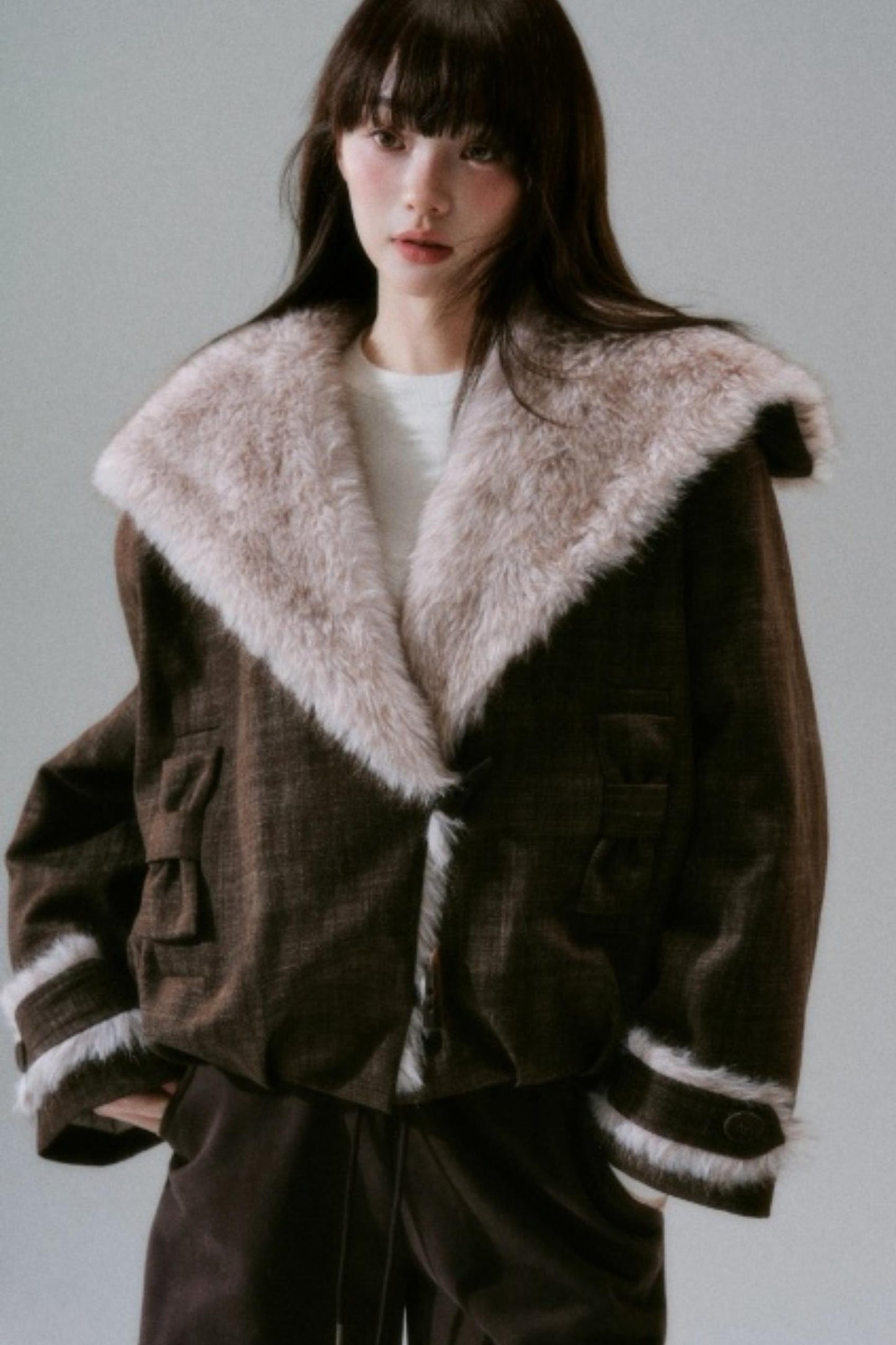 Navy Collar Plush Jacket