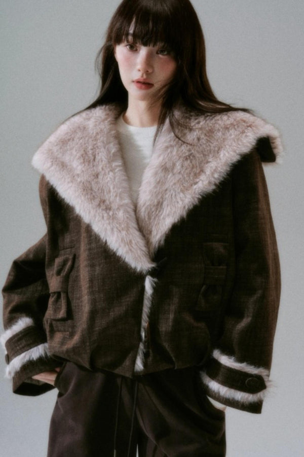 Navy Collar Plush Jacket