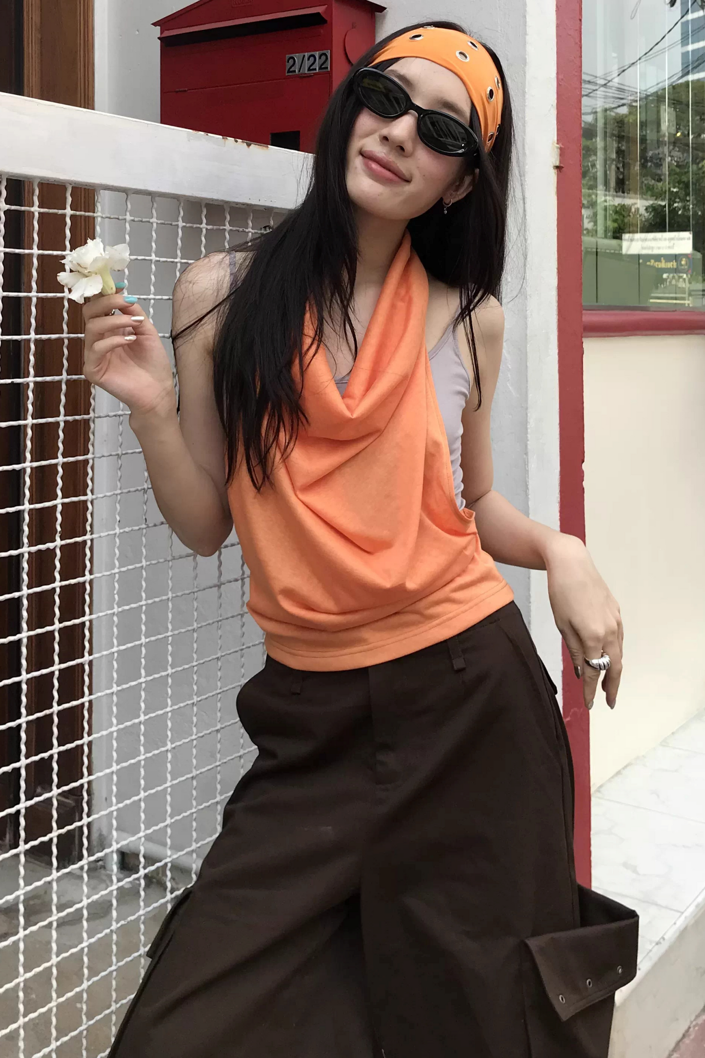 Orange Wave Halter Top