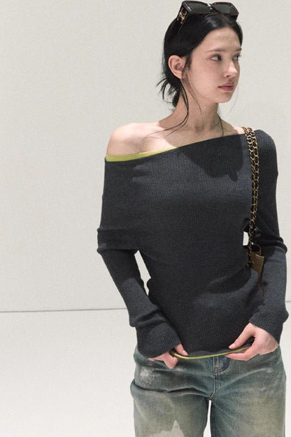 Wool Off-Shoulder Knit Top