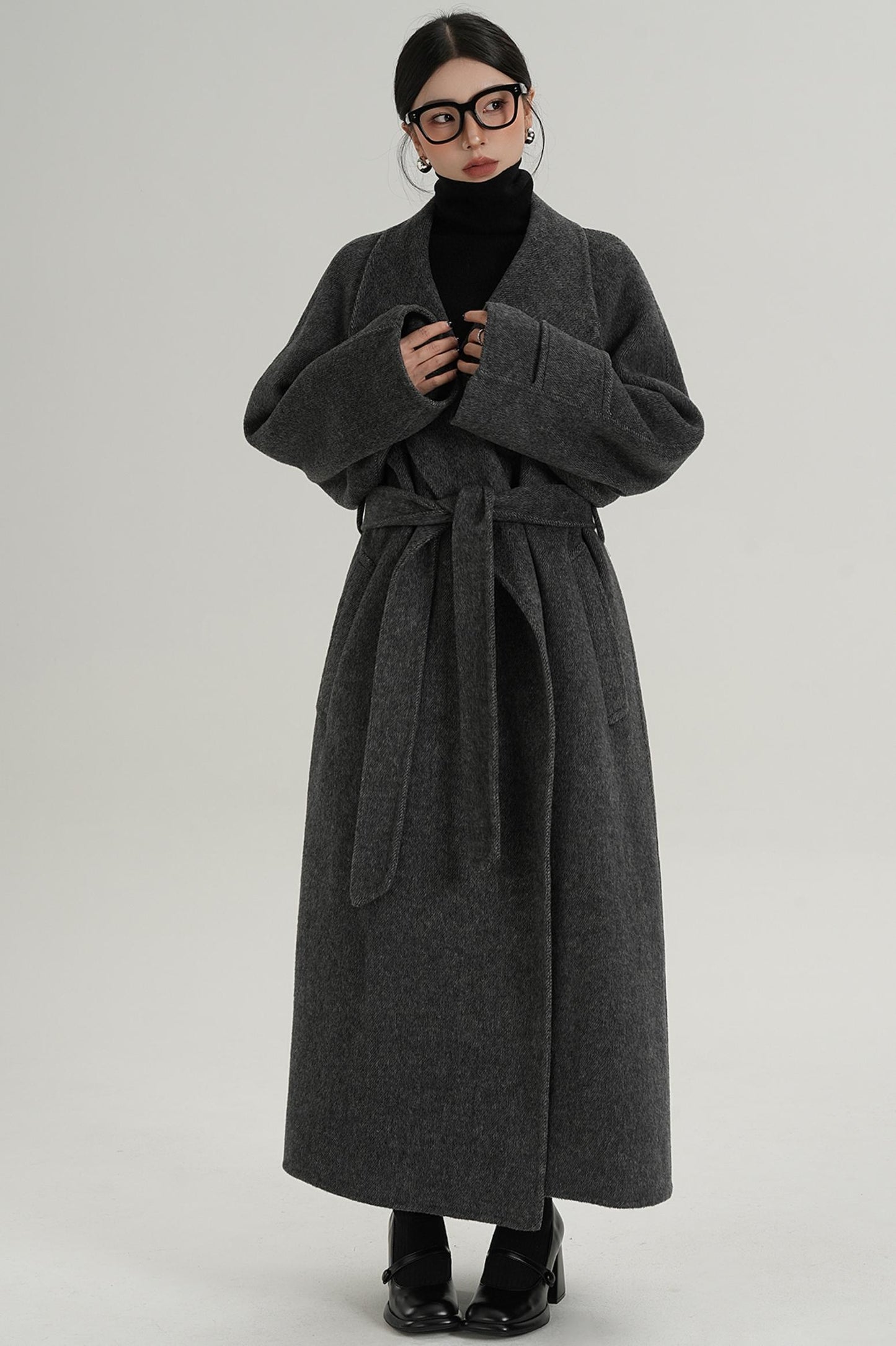 High-End Long Lapel Wool Reversible Coat