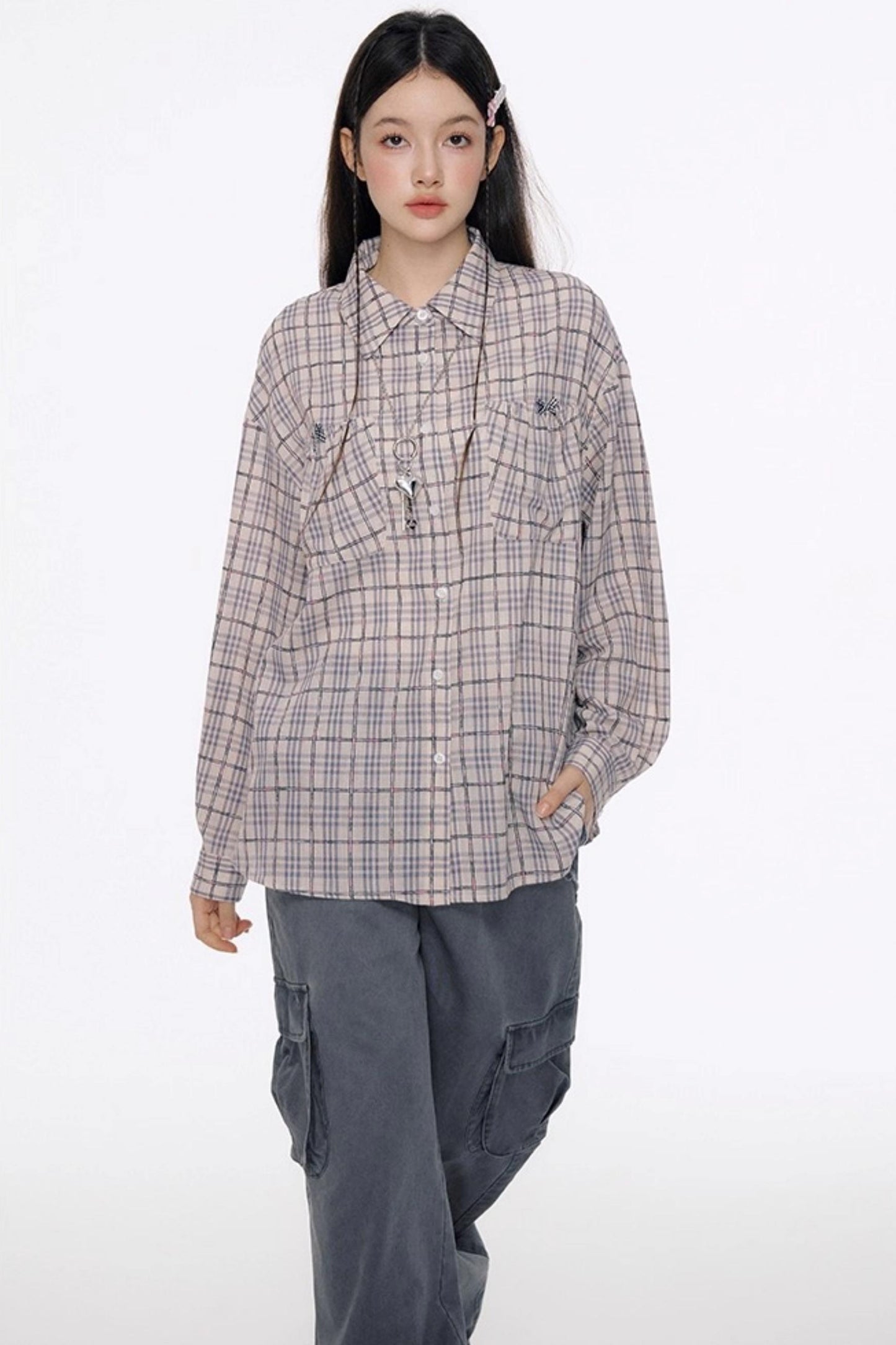 Vintage Bow Pocket Long-sleeved Shirt