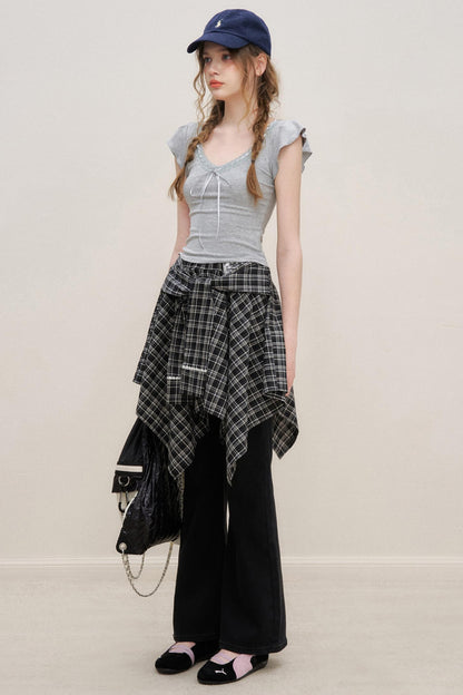 Asymmetrical Checkered Top- Skirt