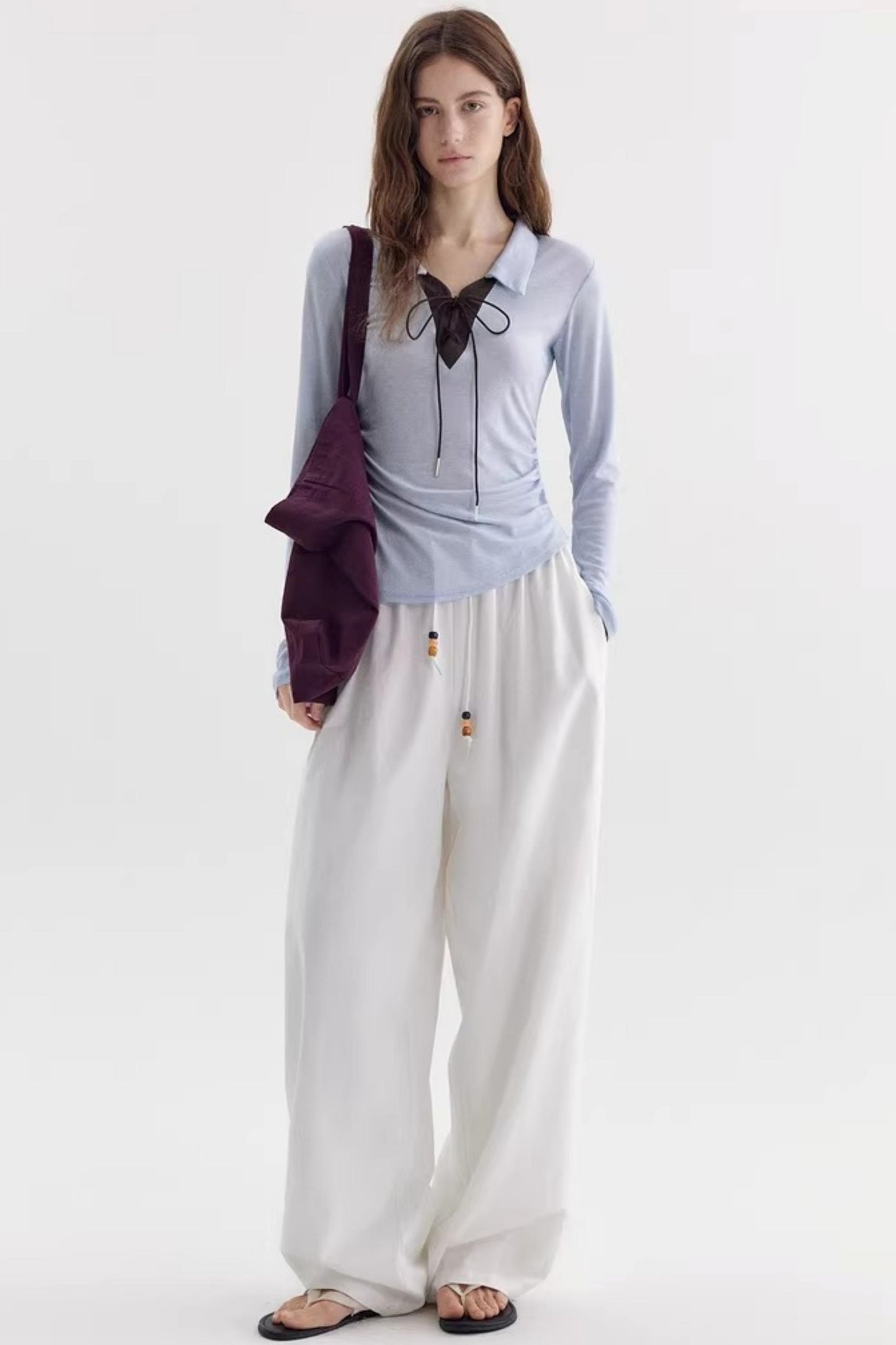 Color-Blocked Bow-Tie Polo Top
