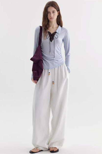 Color-Blocked Bow-Tie Polo Top