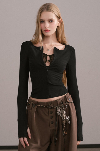 Lyocell Lace Zipper Top