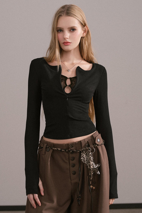 Lyocell Lace Zipper Top