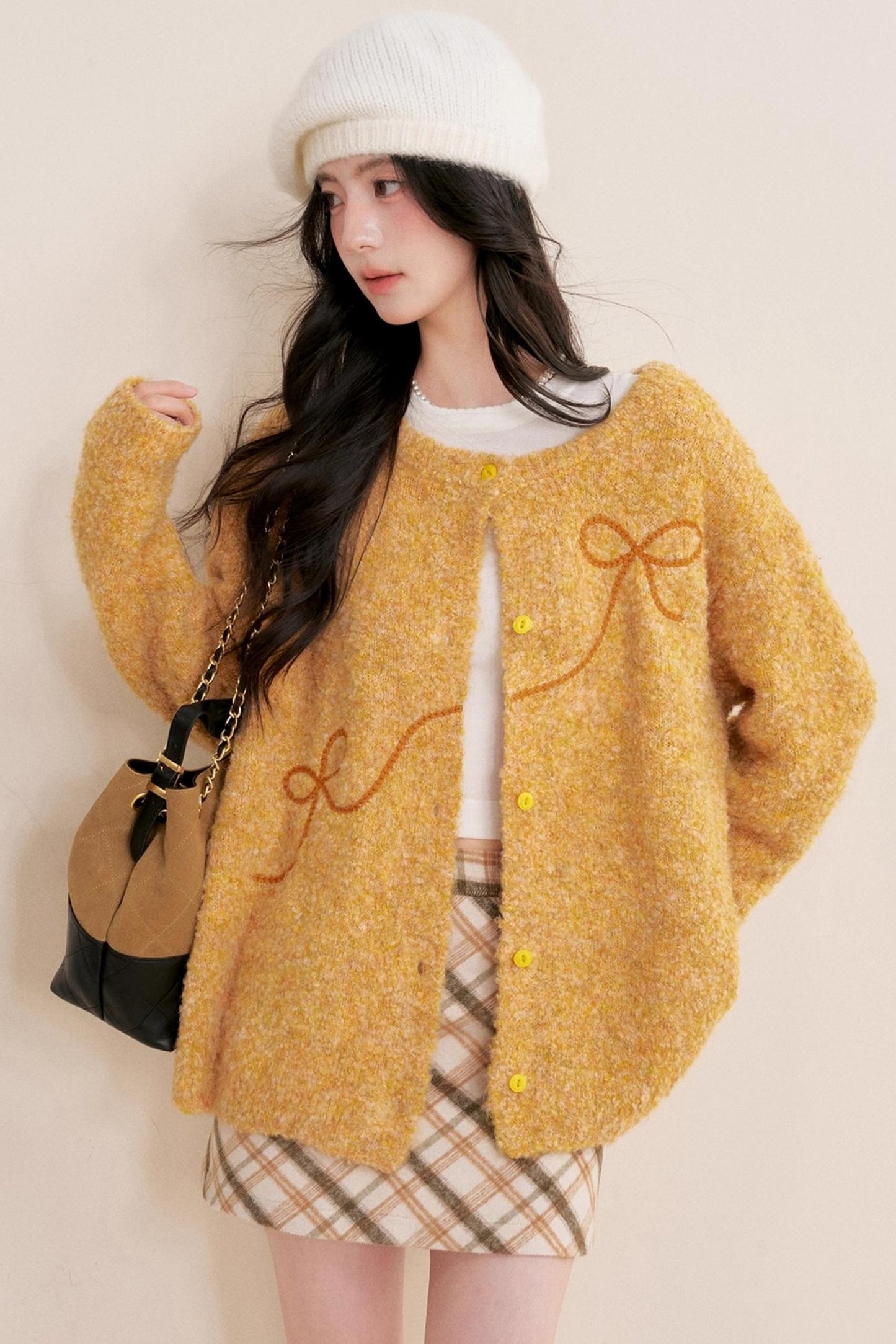 Sunset Velvet Bow knot Cardigan