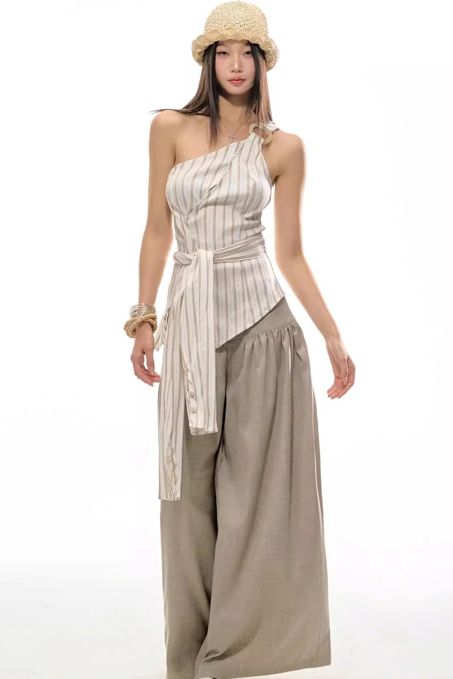 Wooden Bead Halterneck Deconstructed Vest Top