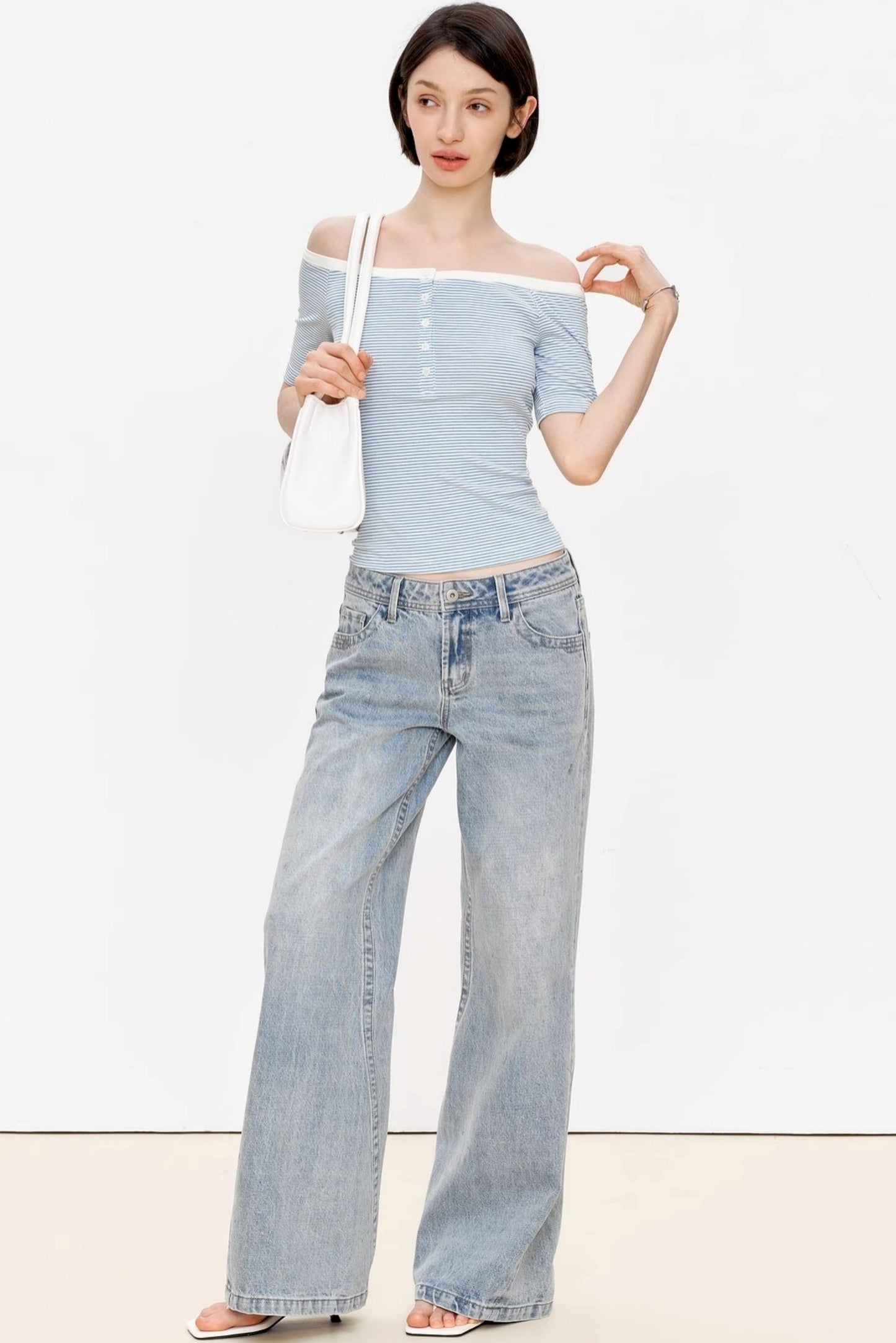 Blue Asymmetrical Lace Top