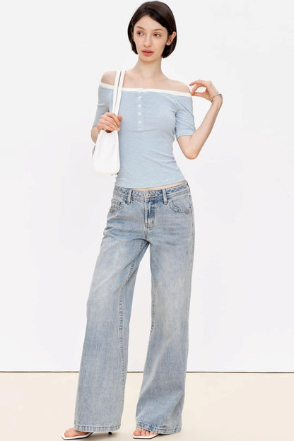 Blue Asymmetrical Lace Top