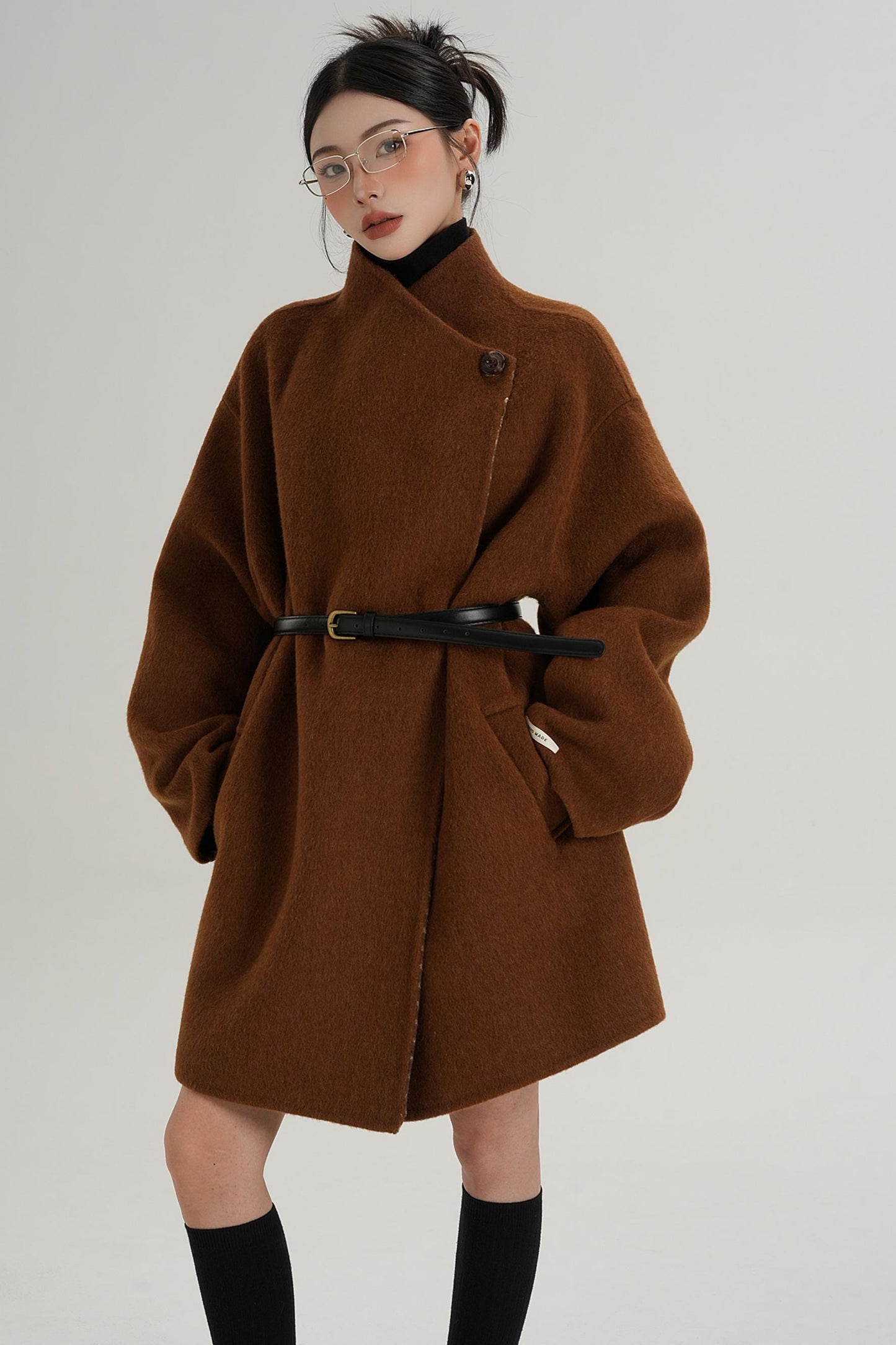 Lace-Up Reversible Wool Coat