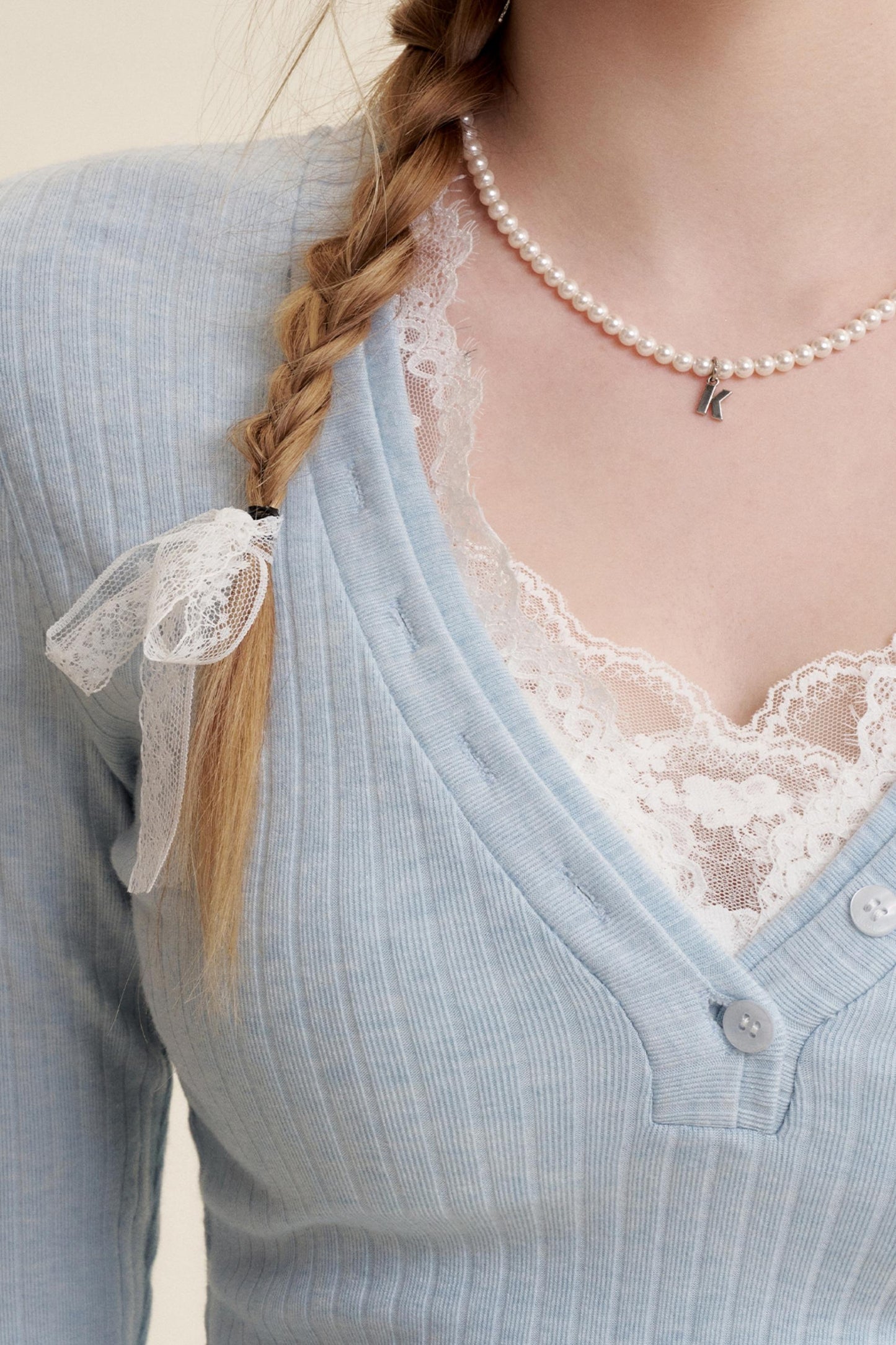 Lace V-Neck Knit Sweater Set-Up