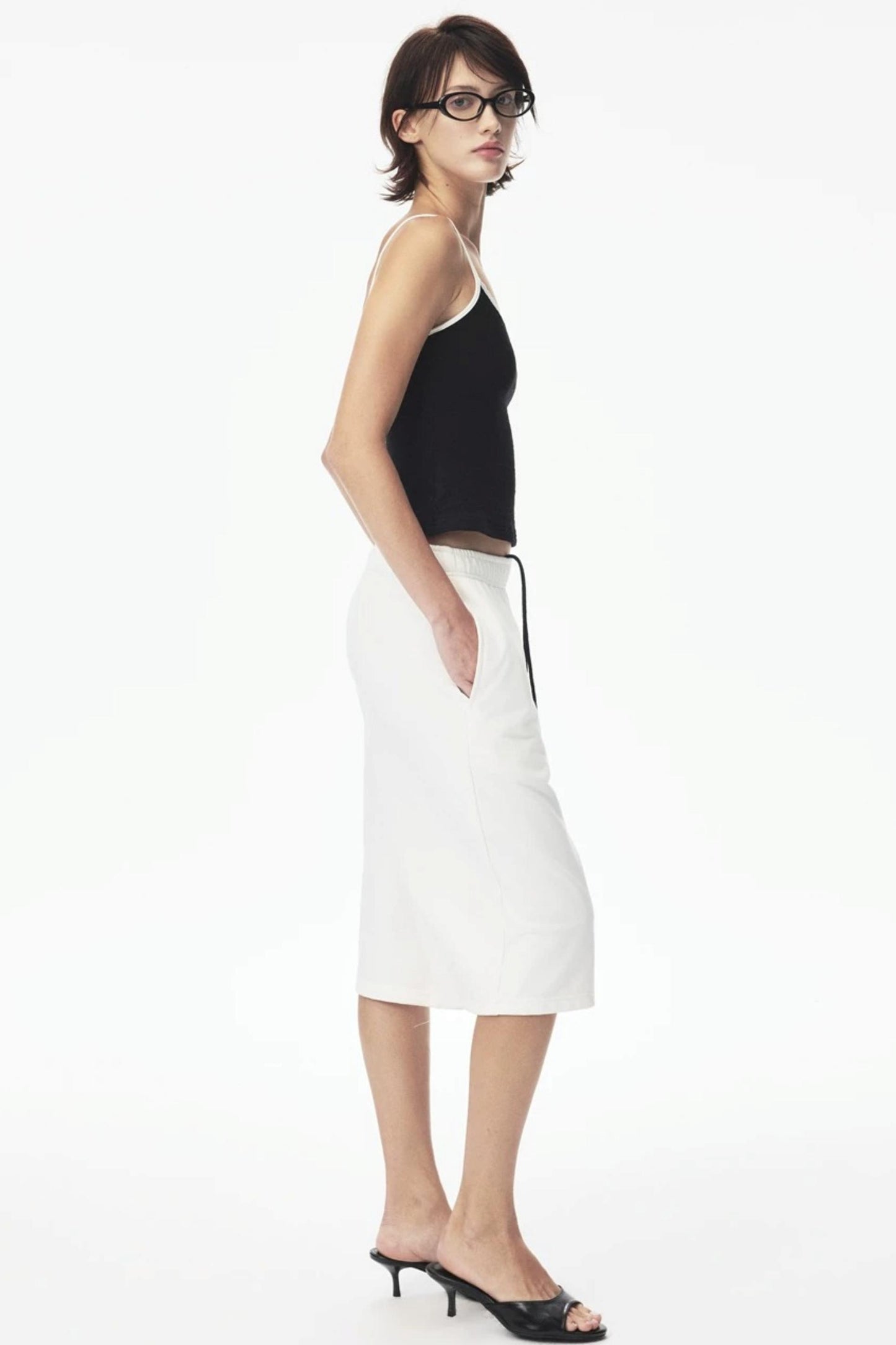 Canotta in pizzo con color-blocking