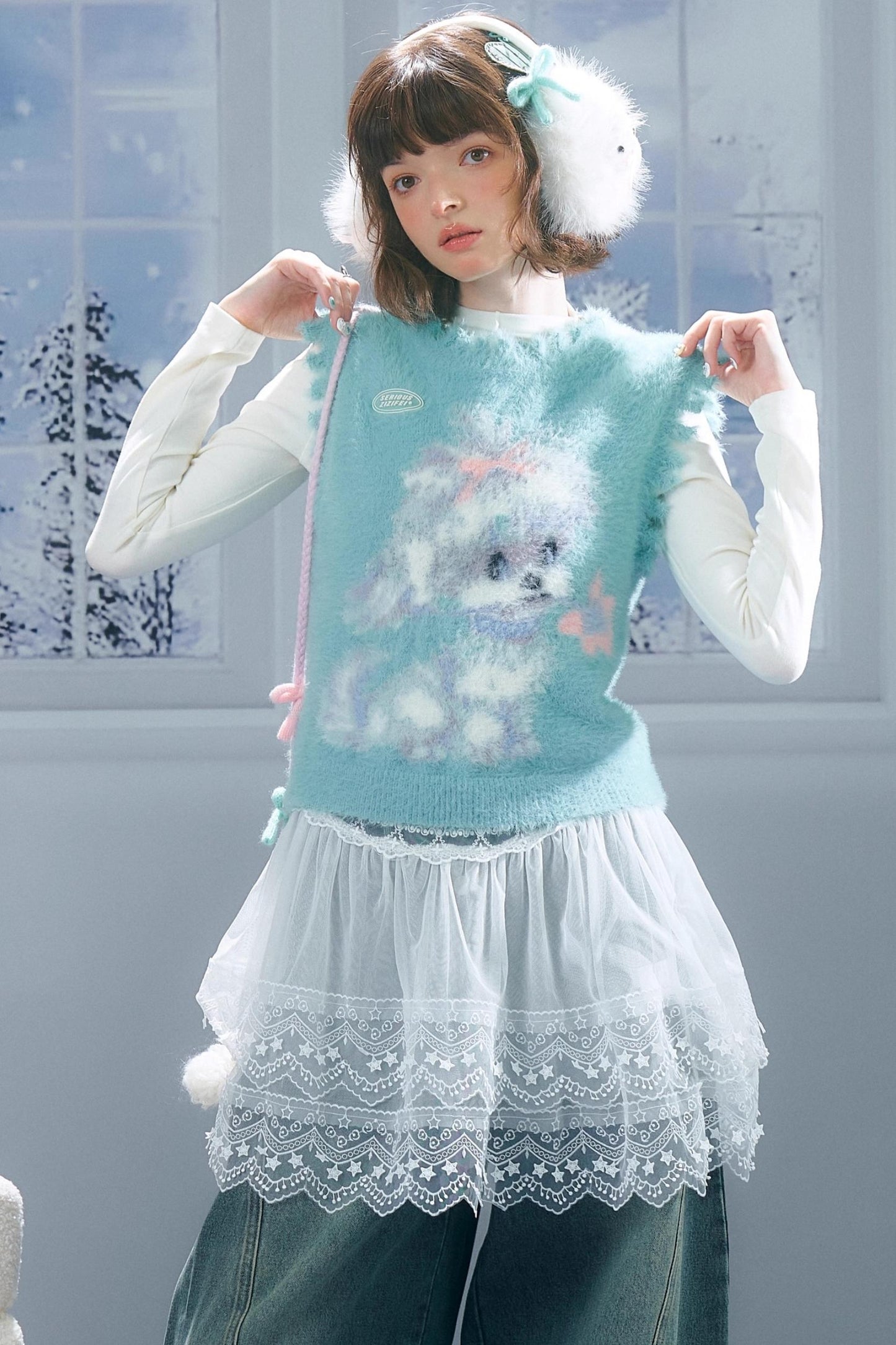 Autumn Vintage Teal Dog Knitted Sweater