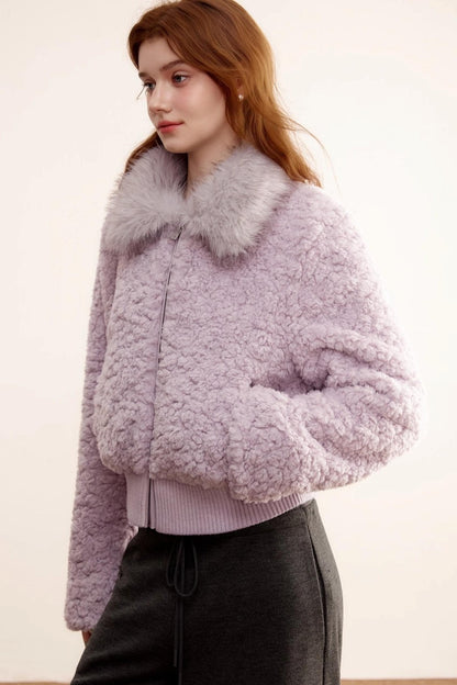 Purple Lamb Wool Fur Coat