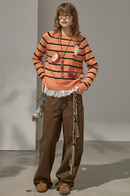 Apple Striped Crew Neck Top