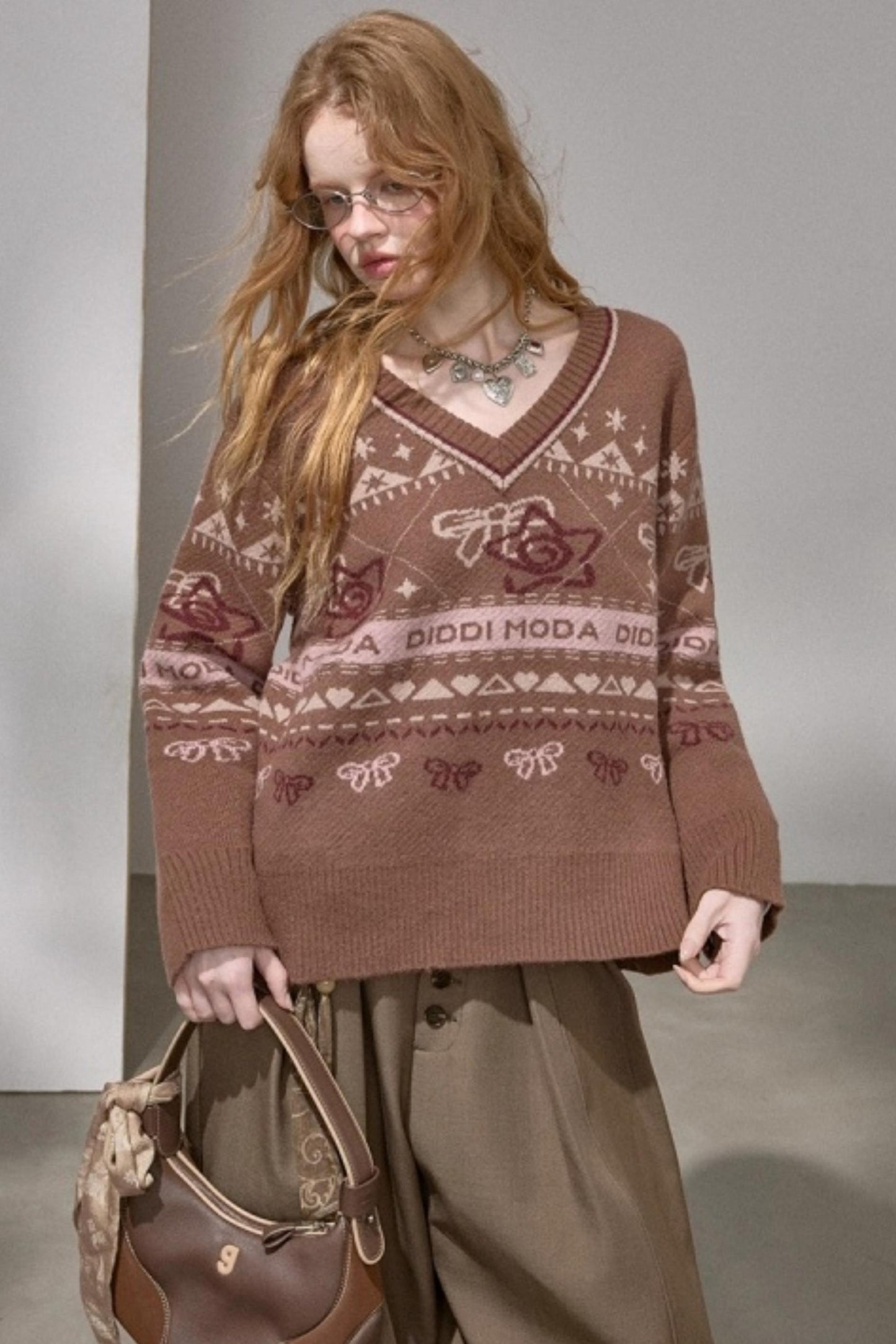 Fair Isle Bow Knit Sweater