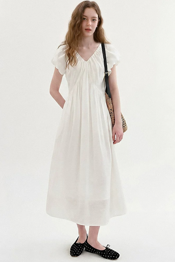 Lyocell Puff Sleeve Dress