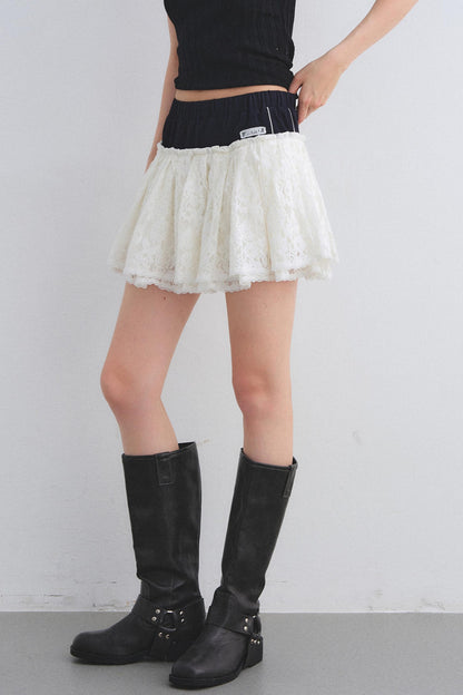 Color-Block Lace Tiered Skirt