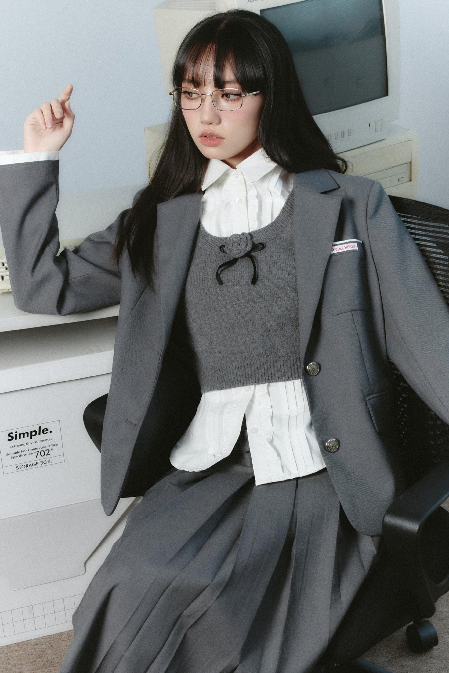 Korean College Heavy Blazer Skirt Set-Up