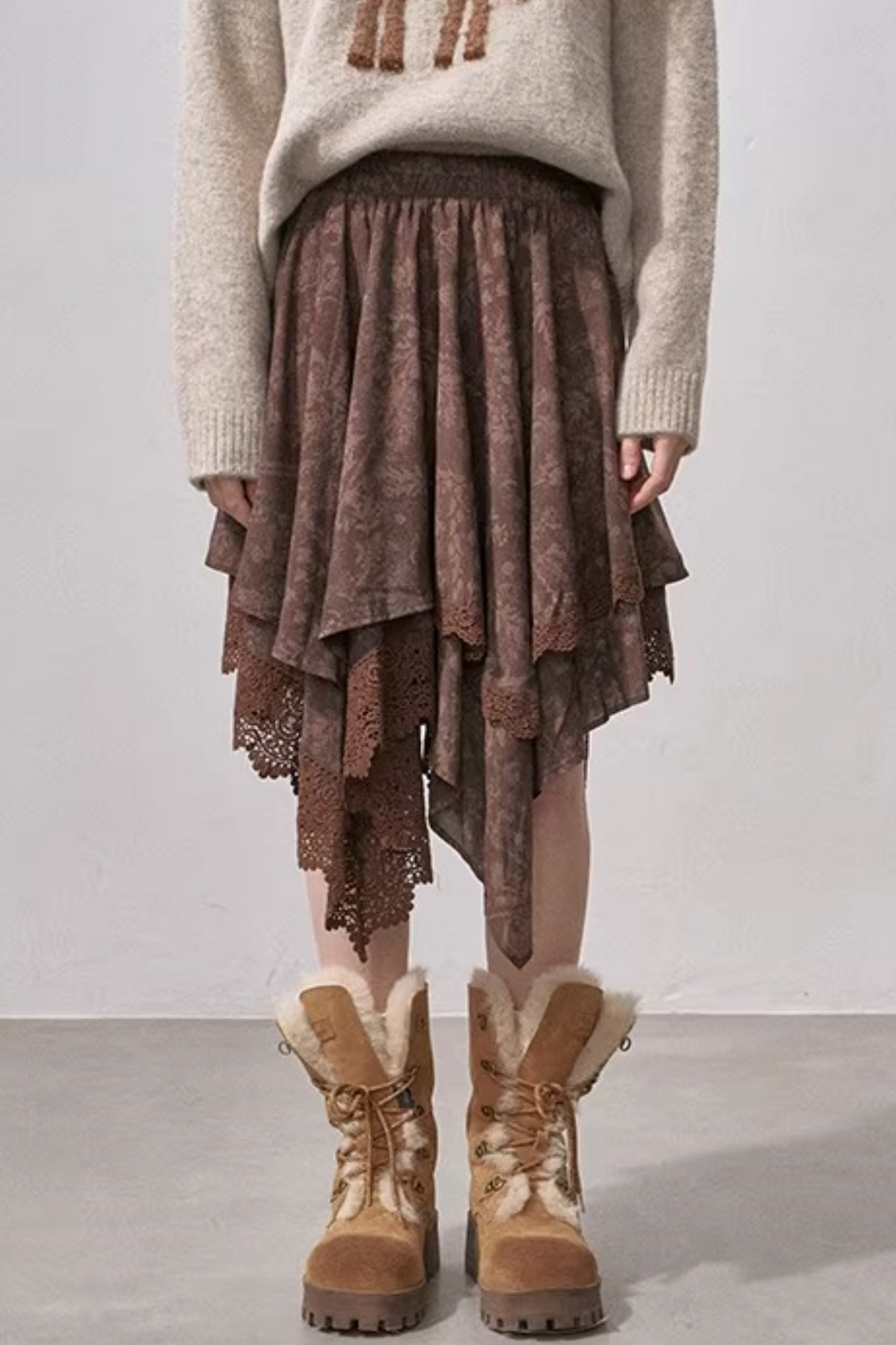 Lace Asymmetrical Tiered Skirt