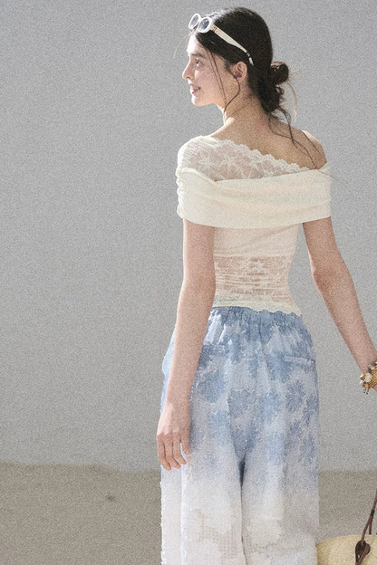 Lace Asymmetrical Shoulder Top