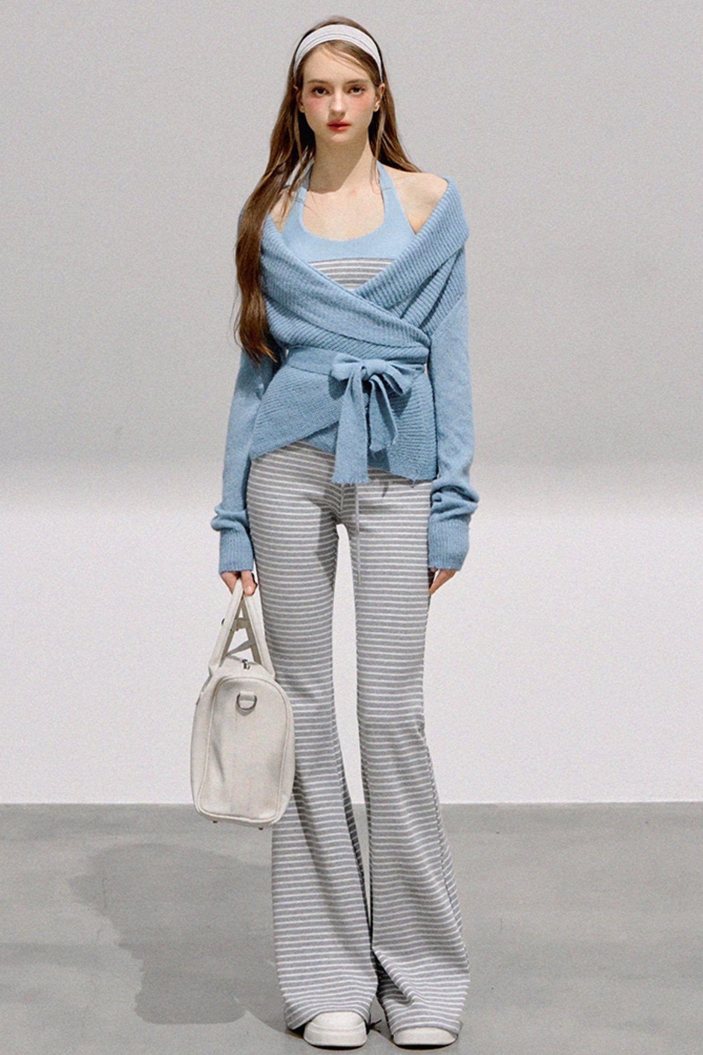 Striped Halterneck Knit Top Set-Up