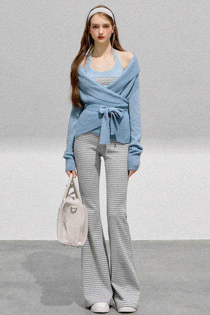 Striped Halterneck Knit Top Set-Up