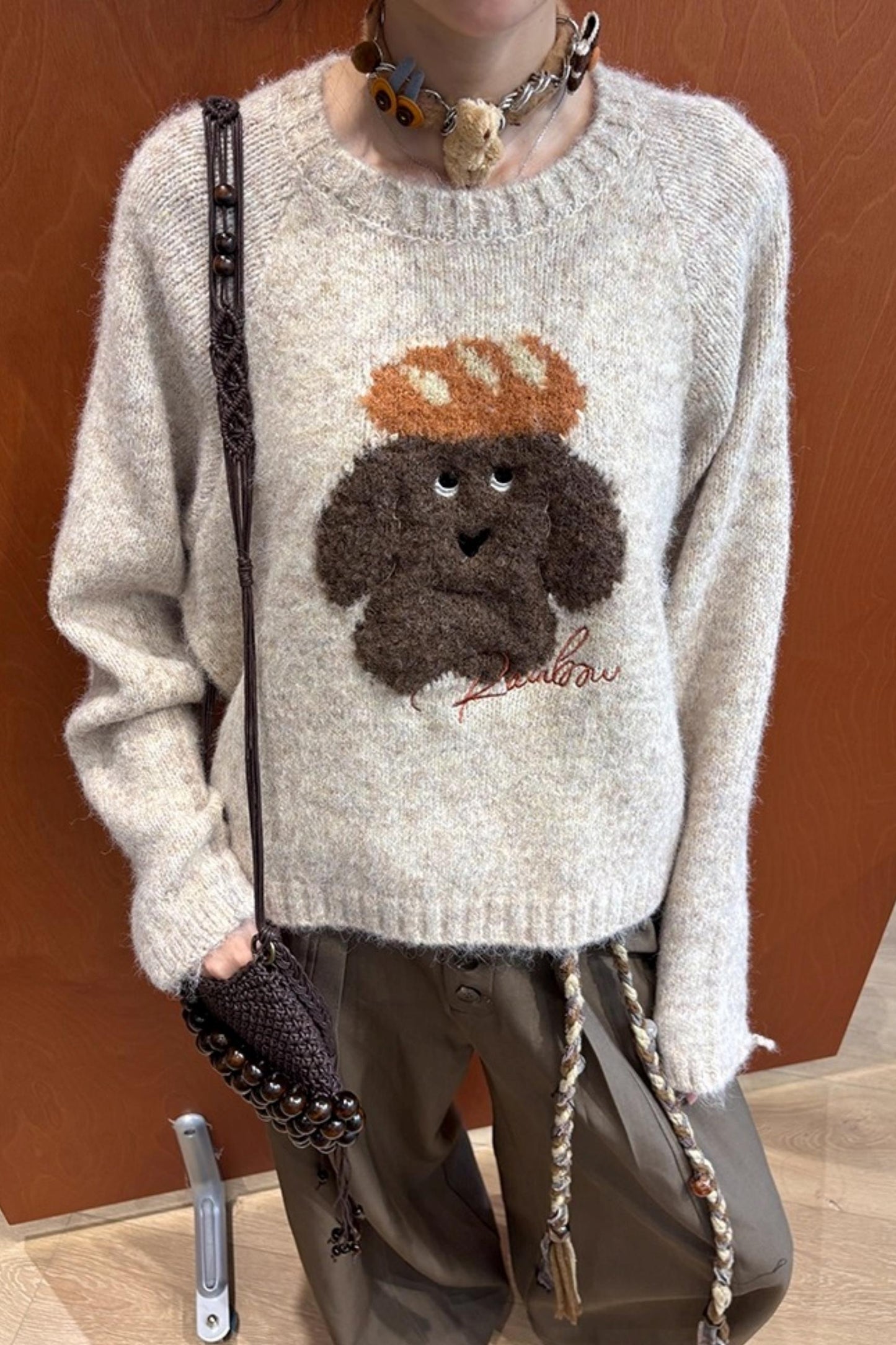 Bread Dog Round Neck Sweater