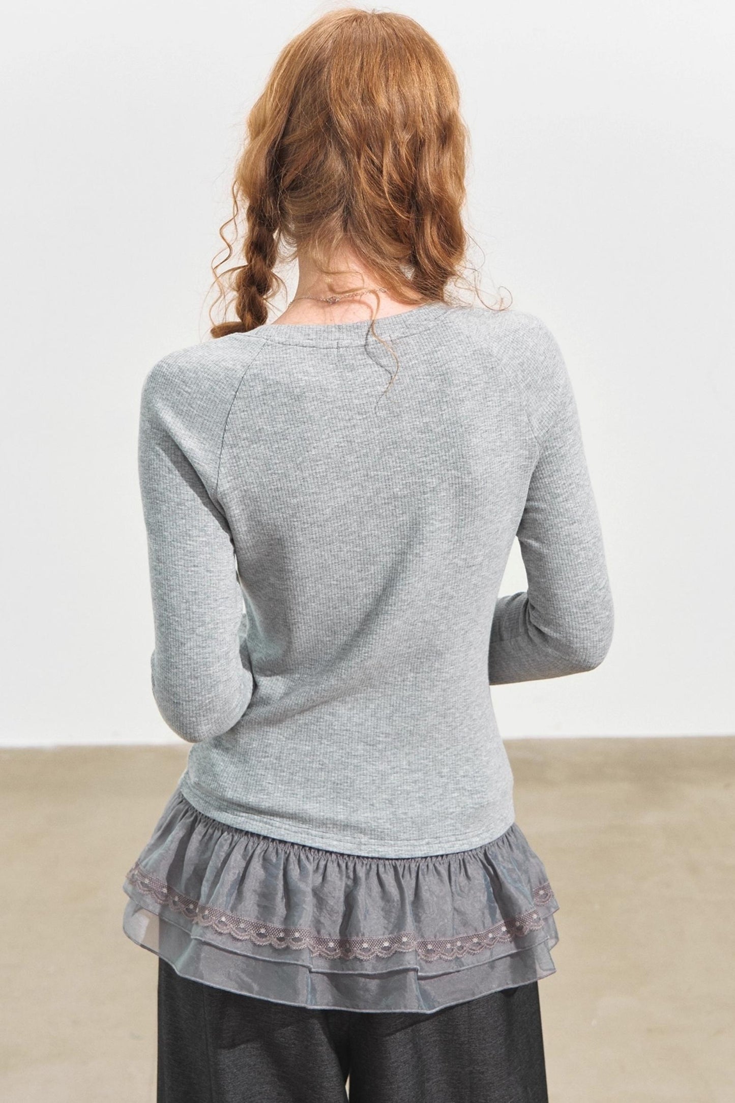 Double-Lace Raglan Sleeve Fleece Top