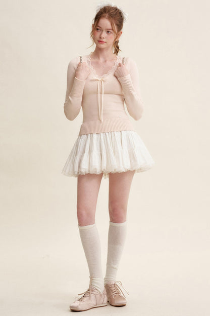 Peach Lace Sweater Tops