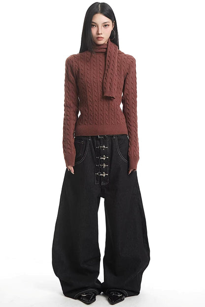 레트로 하이넥 니트 스웨터