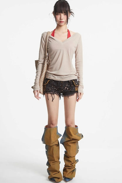 Patchwork Denim Shorts