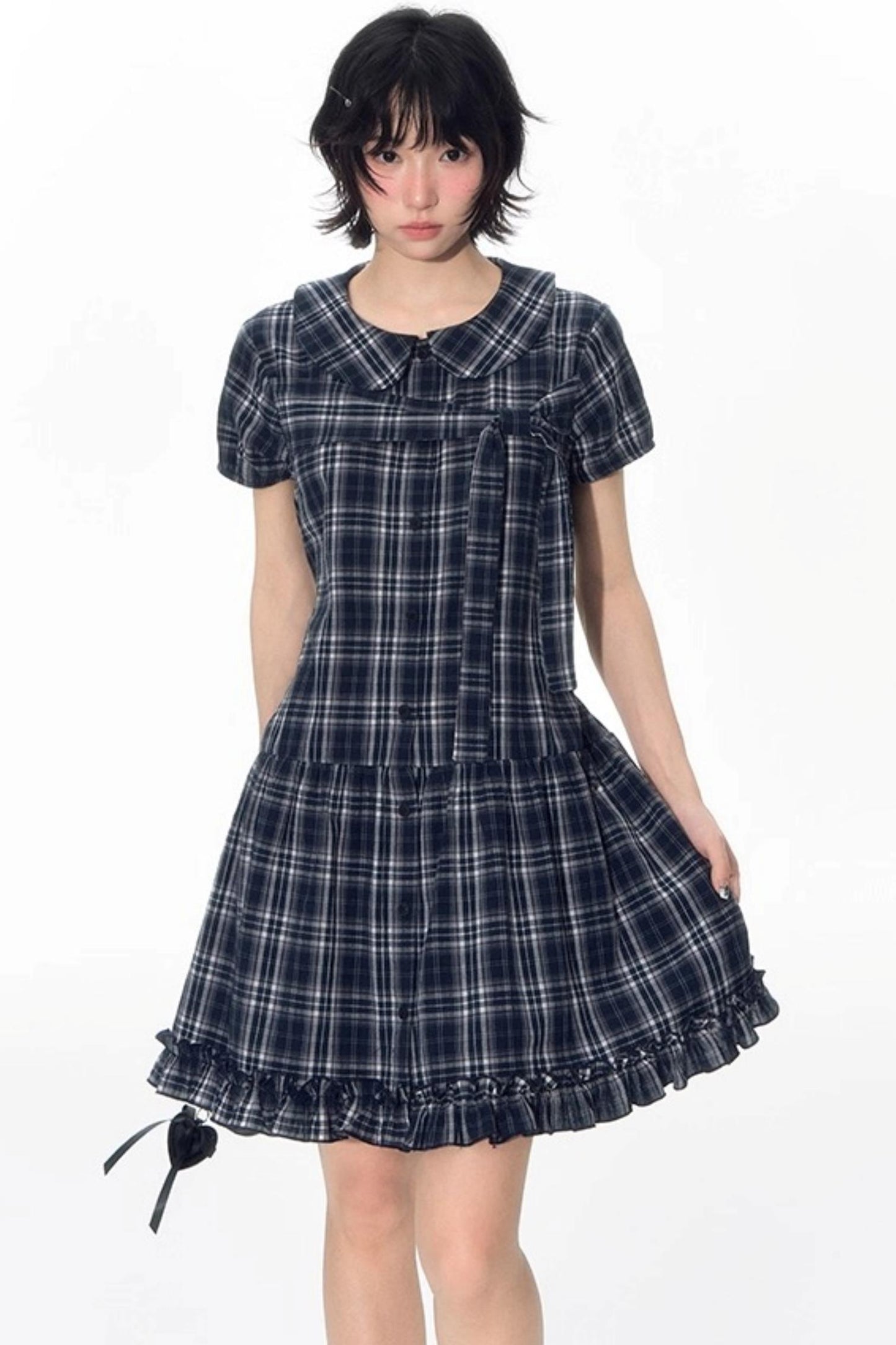 Original Lace-up Plaid Dress
