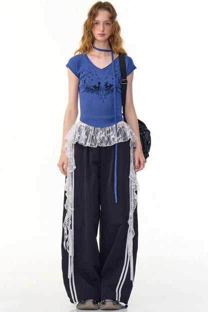 Retro Draped Wide-Leg Sweatpants