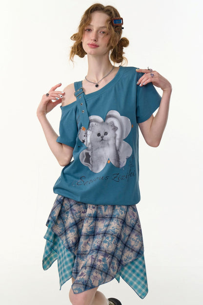 Summer Cat Off-The-Shoulder Top