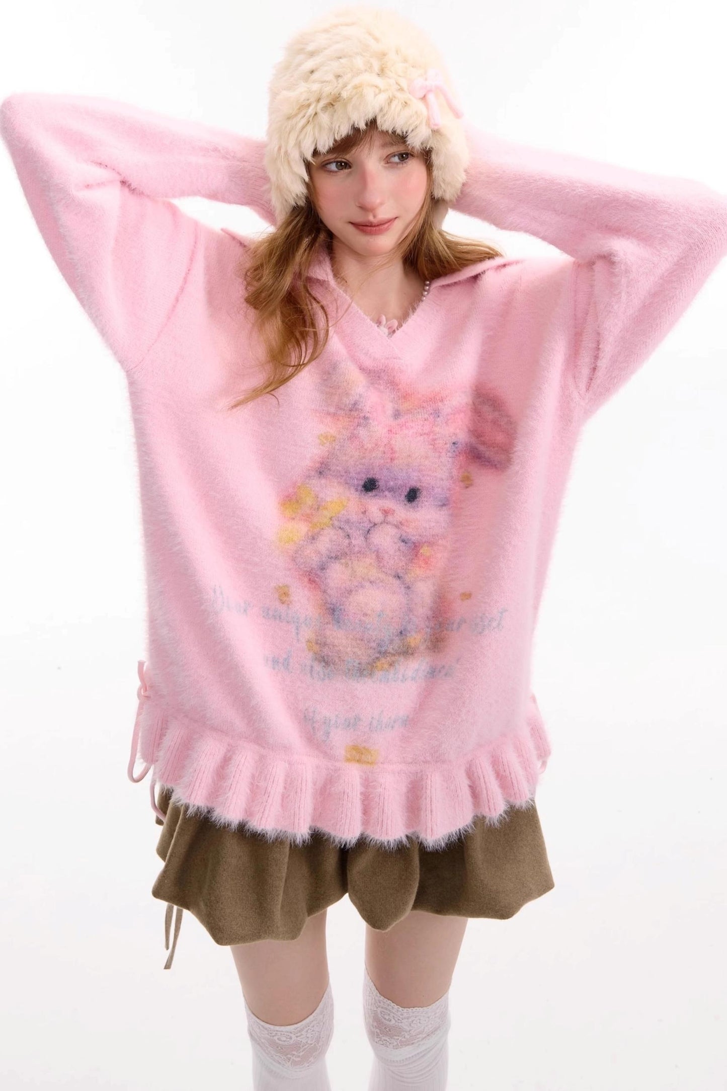 Pleated Hem Drawstring Sweater