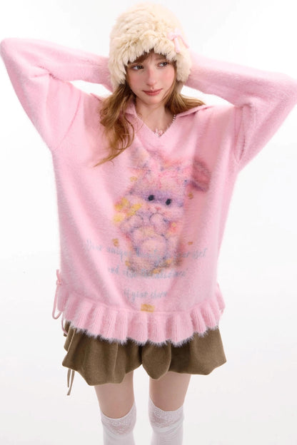 Pleated Hem Drawstring Sweater